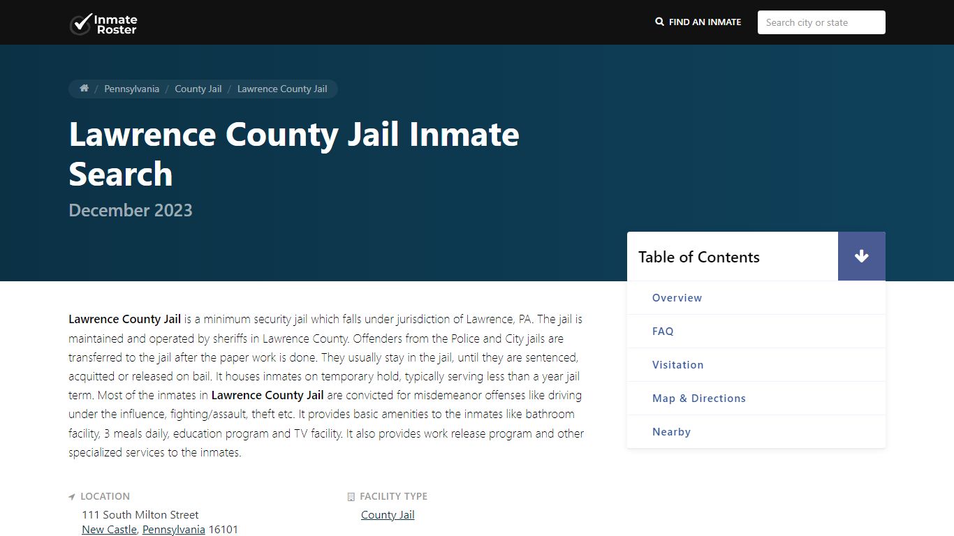 Inmate Search | Lawrence County Jail - New Castle, PA